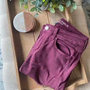 American Eagle Burgundy Skinny Jeans Size 4 Long